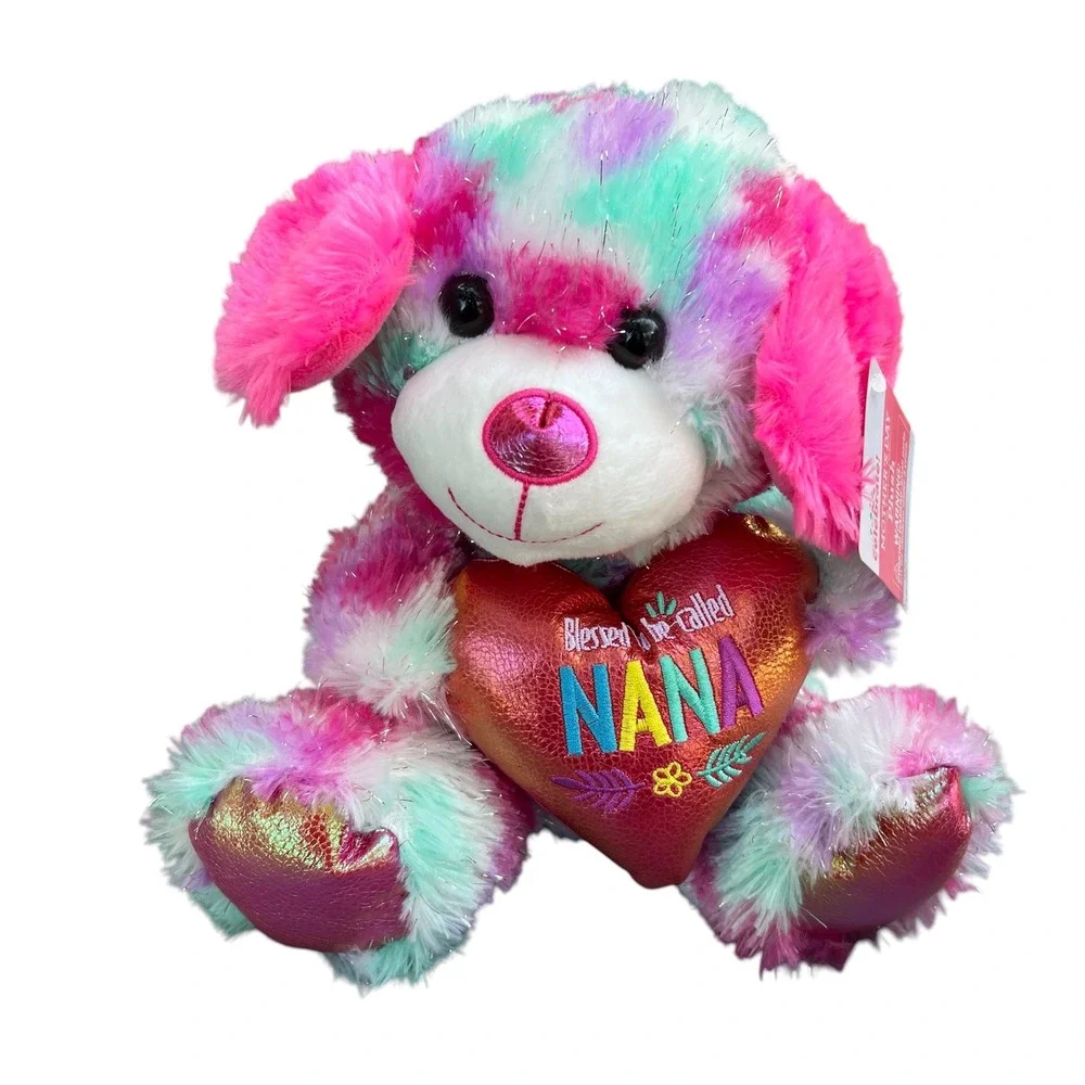 Way To Celebrate Mothers Day Nana Plush Dog Tie Dye Pink Purple Teal 10 inch NWT